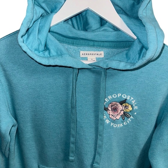 Aeropostale Blue Floral Pullover Sweatshirt Comfy Hoodie Size Small - Picture 4 of 9